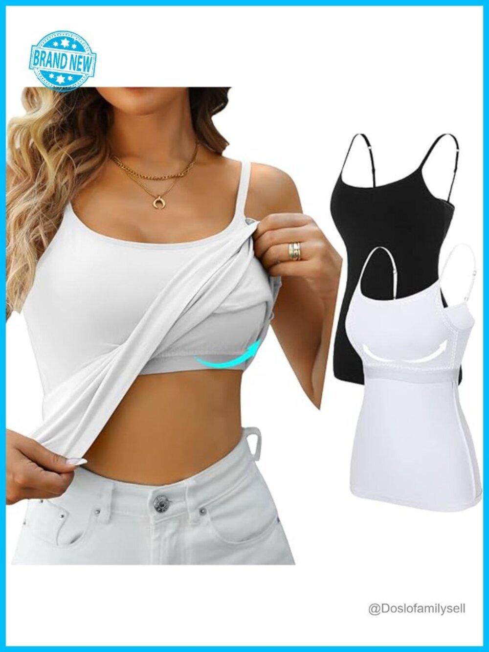 Shelf Bra Camisole Tops Adjustable Spaghetti Strap Tank Cotton 2 Pack